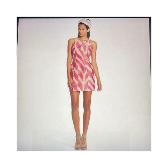 MORGAN CARPER Nomad Pink/Cream Raw Silk Cut Out Dress Lamb Leather Trim - Picture 2 of 16